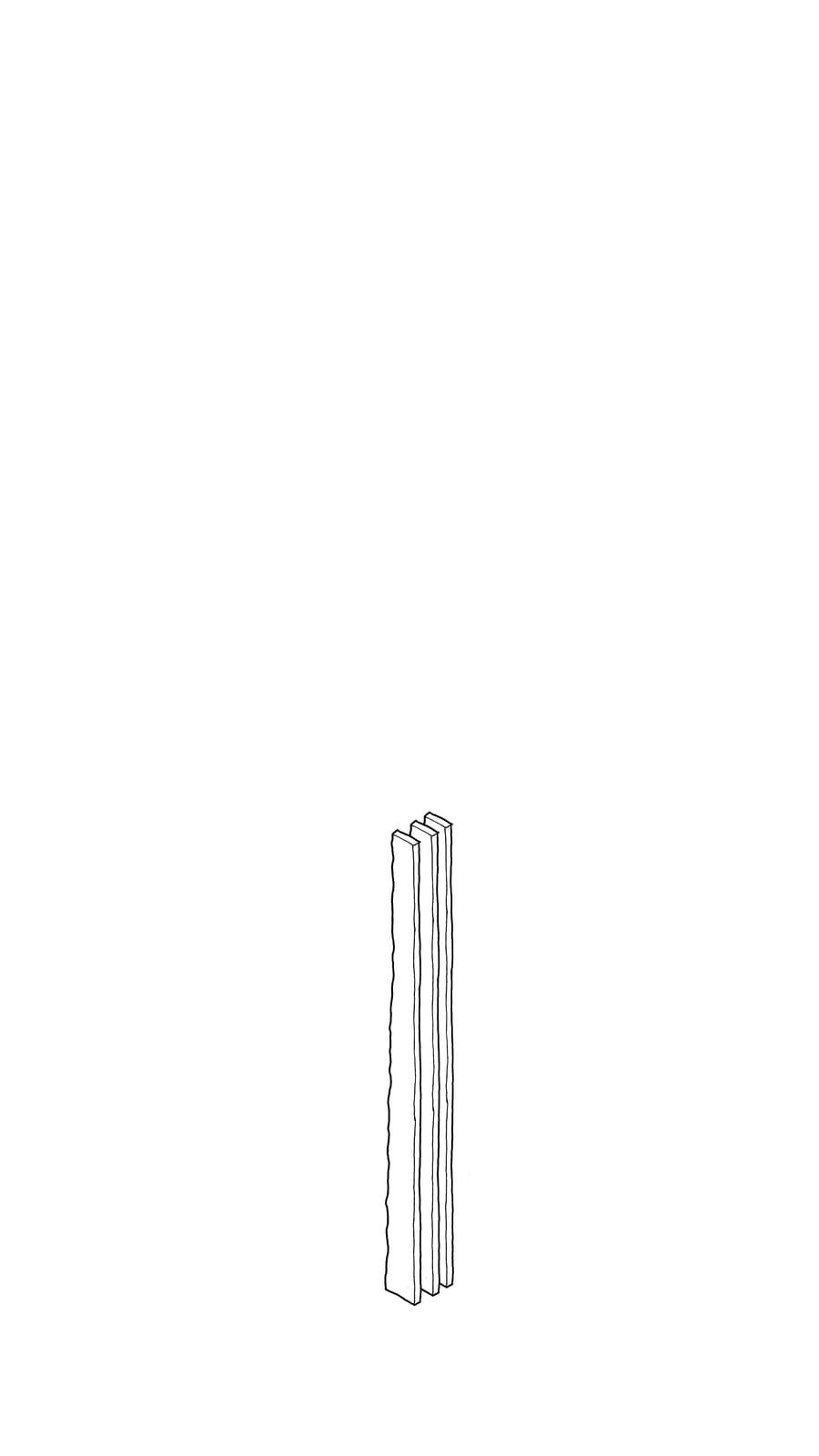 Black line sketch of 3 timber lengths next to each other